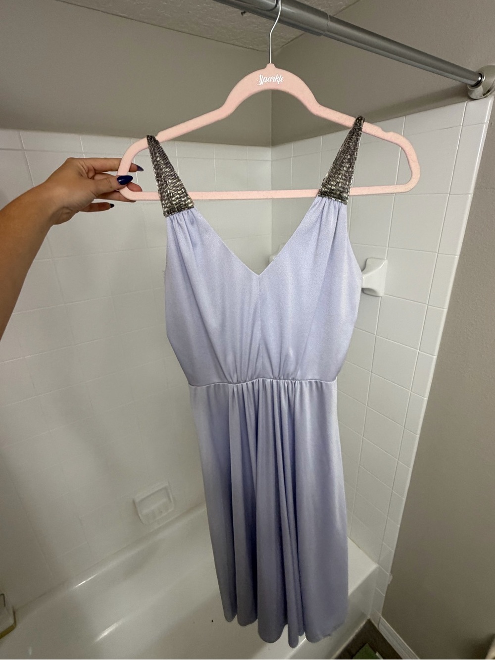 Vintage Lilli Diamond Embellished Strap Lavender V-Neck Midi Dress